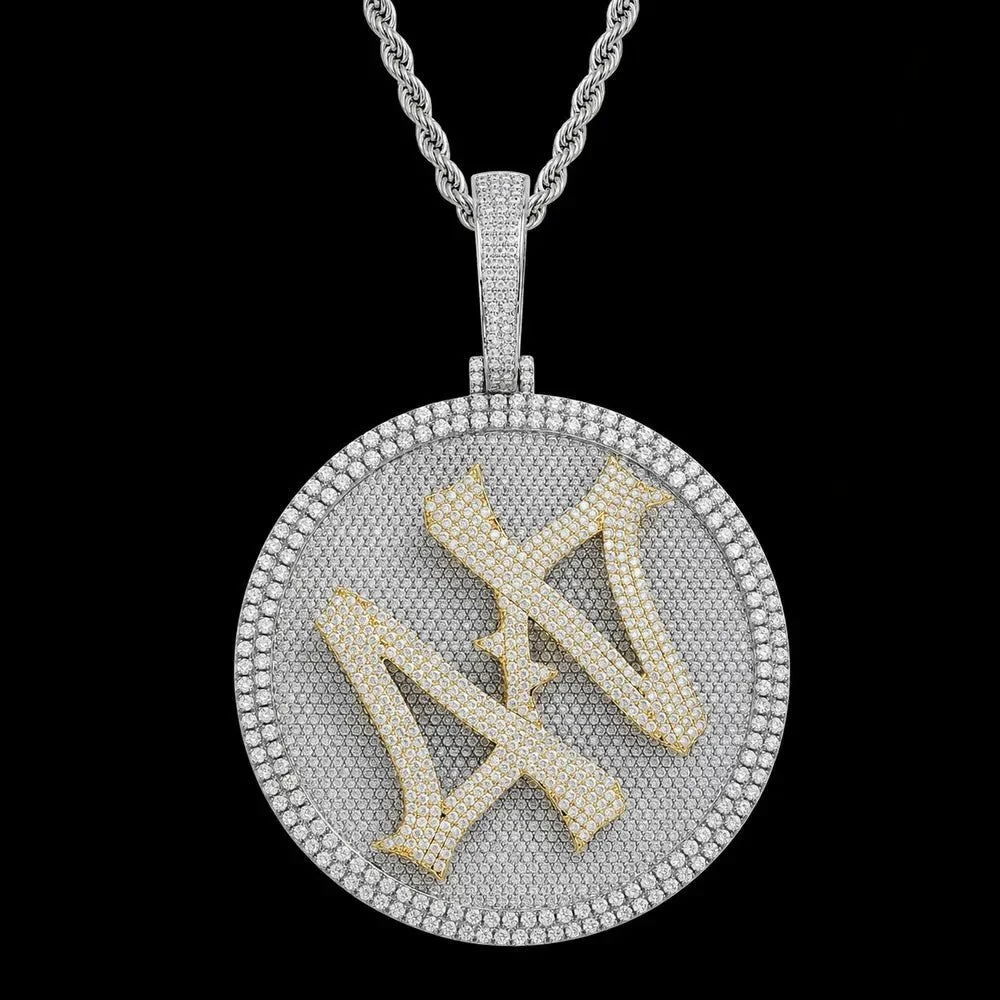 Custom 3D Rotating Letter Large Circular Iced-Out Pendant – 80mm