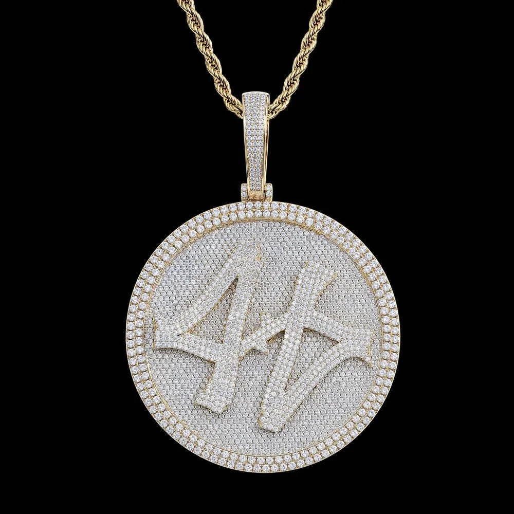 Custom 3D Rotating Letter Large Circular Iced-Out Pendant – 80mm