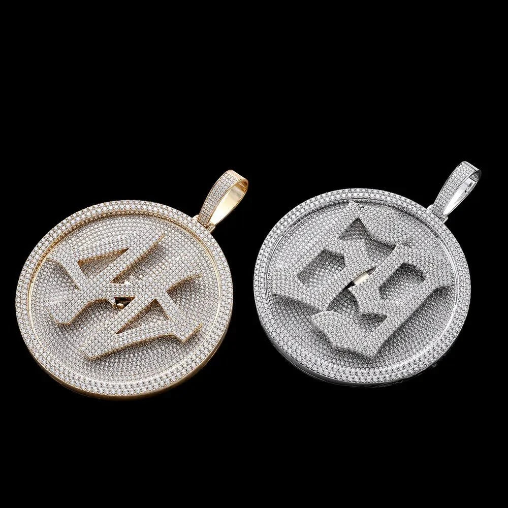 Custom 3D Rotating Letter Large Circular Iced-Out Pendant – 80mm
