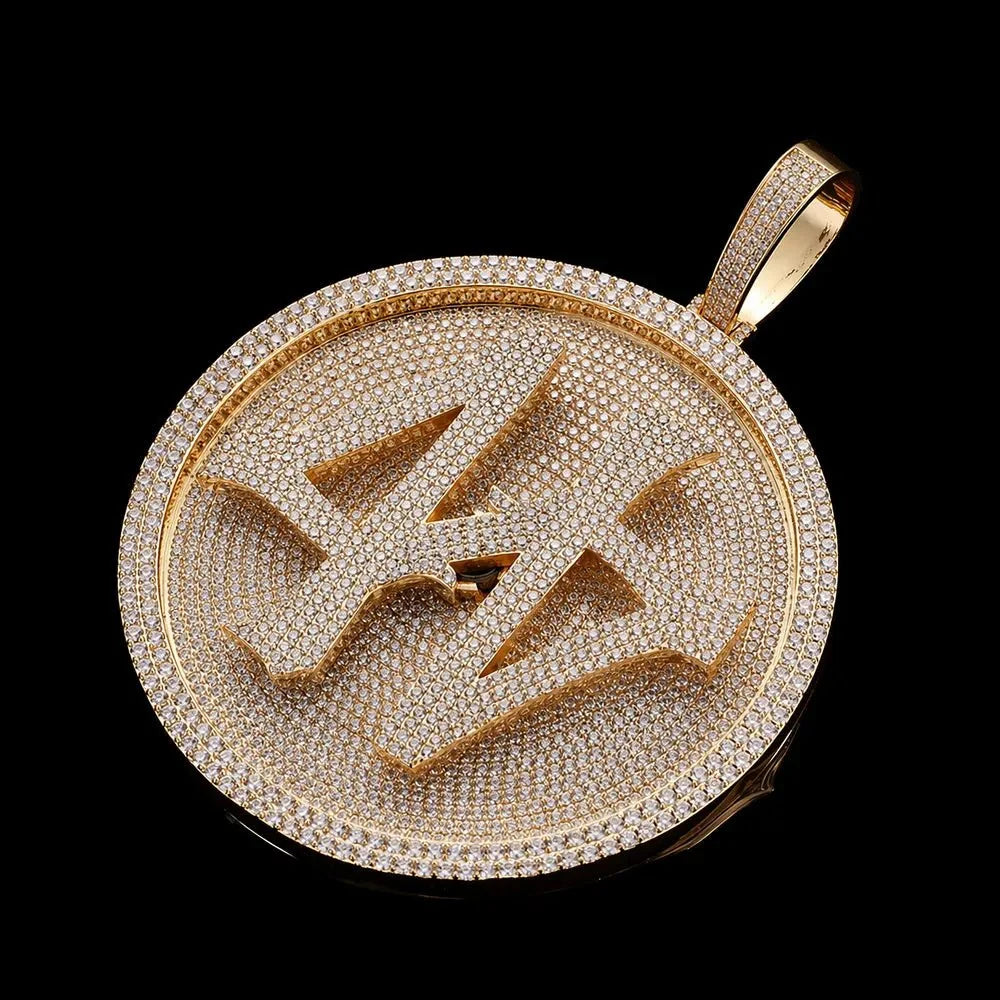 Custom 3D Rotating Letter Large Circular Iced-Out Pendant – 80mm