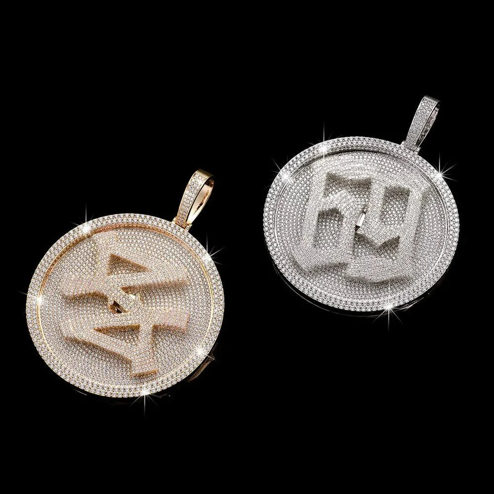 Custom 3D Rotating Letter Large Circular Iced-Out Pendant – 80mm