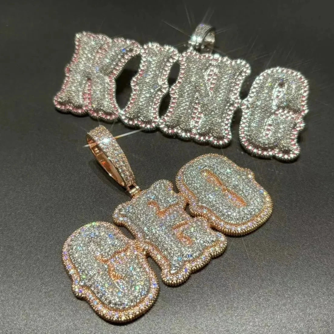 Custom Bone-Style Gothic Letter Iced-Out Pendant