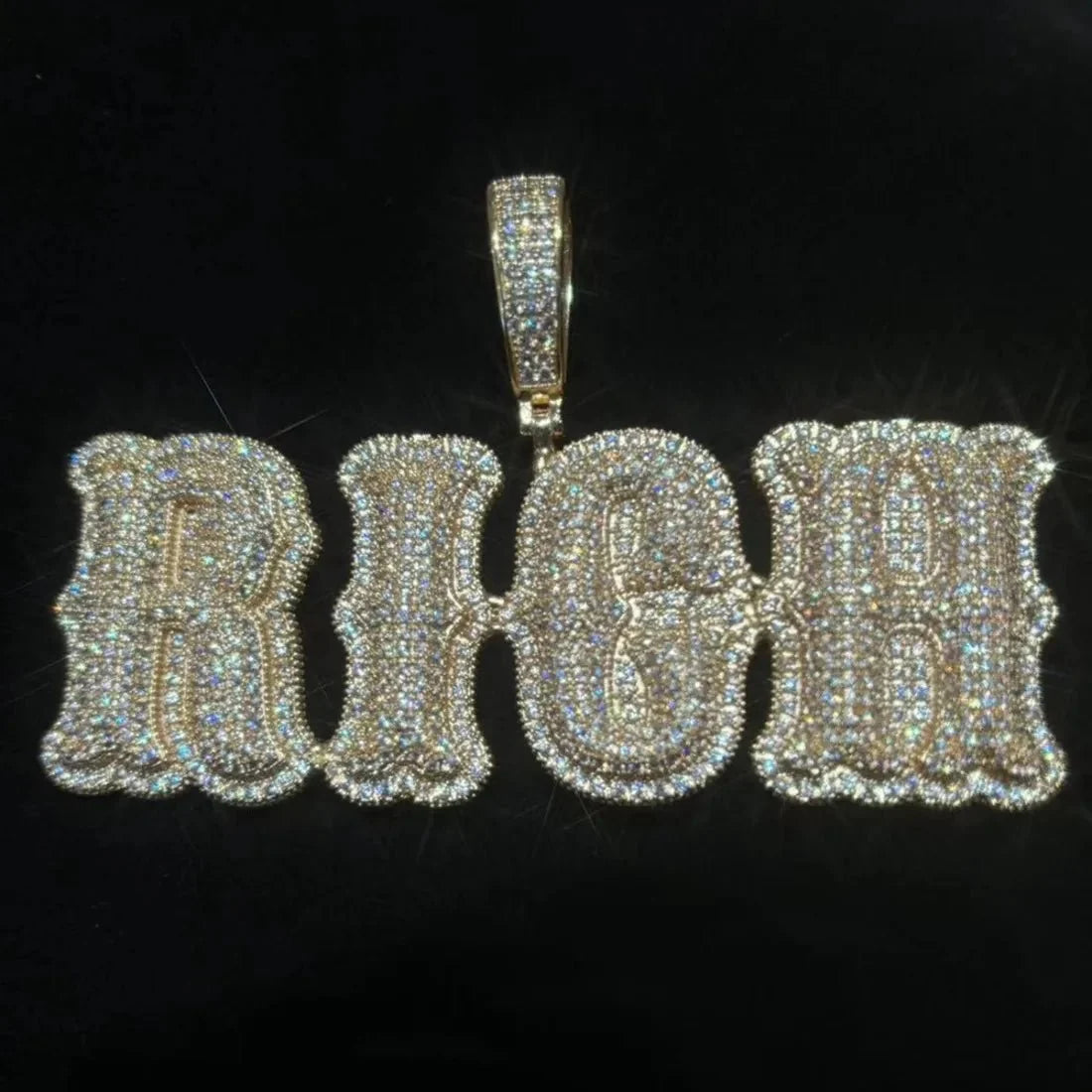 Custom Bone-Style Gothic Letter Iced-Out Pendant
