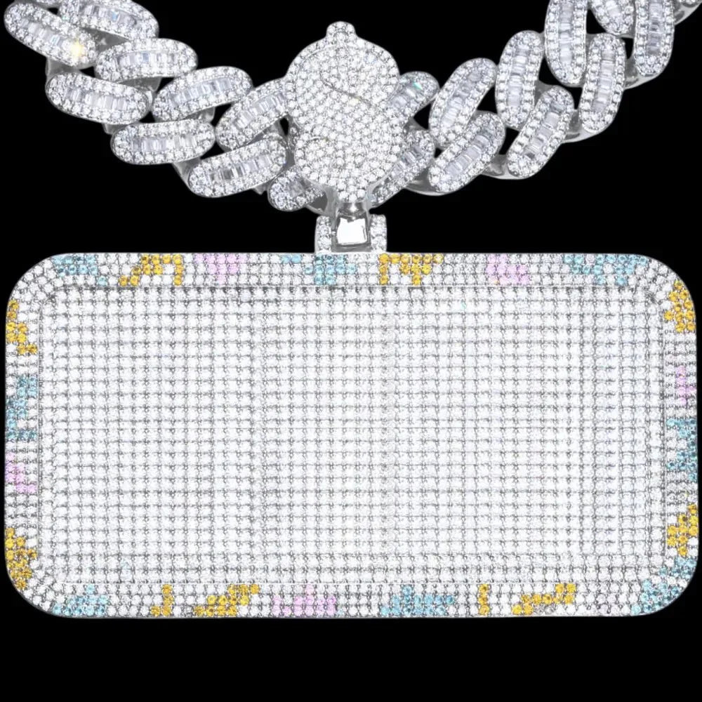 Custom Diamond-Set 3D Letter Colorful Rectangular Pendant – 80mm