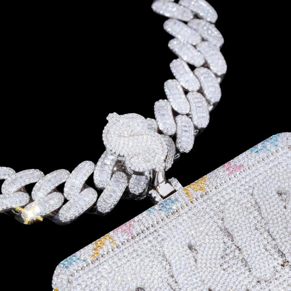 Custom Diamond-Set 3D Letter Colorful Rectangular Pendant – 80mm