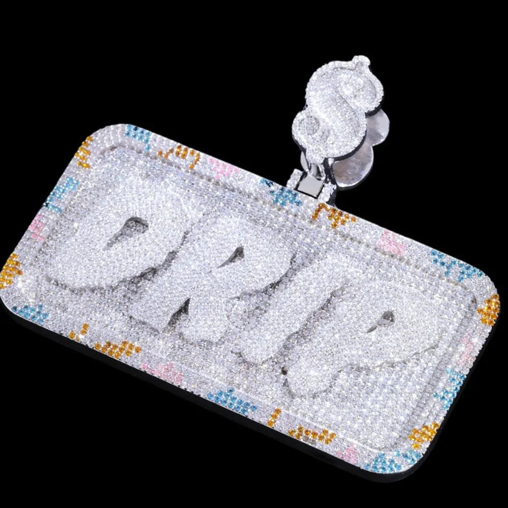 Custom Diamond-Set 3D Letter Colorful Rectangular Pendant – 80mm