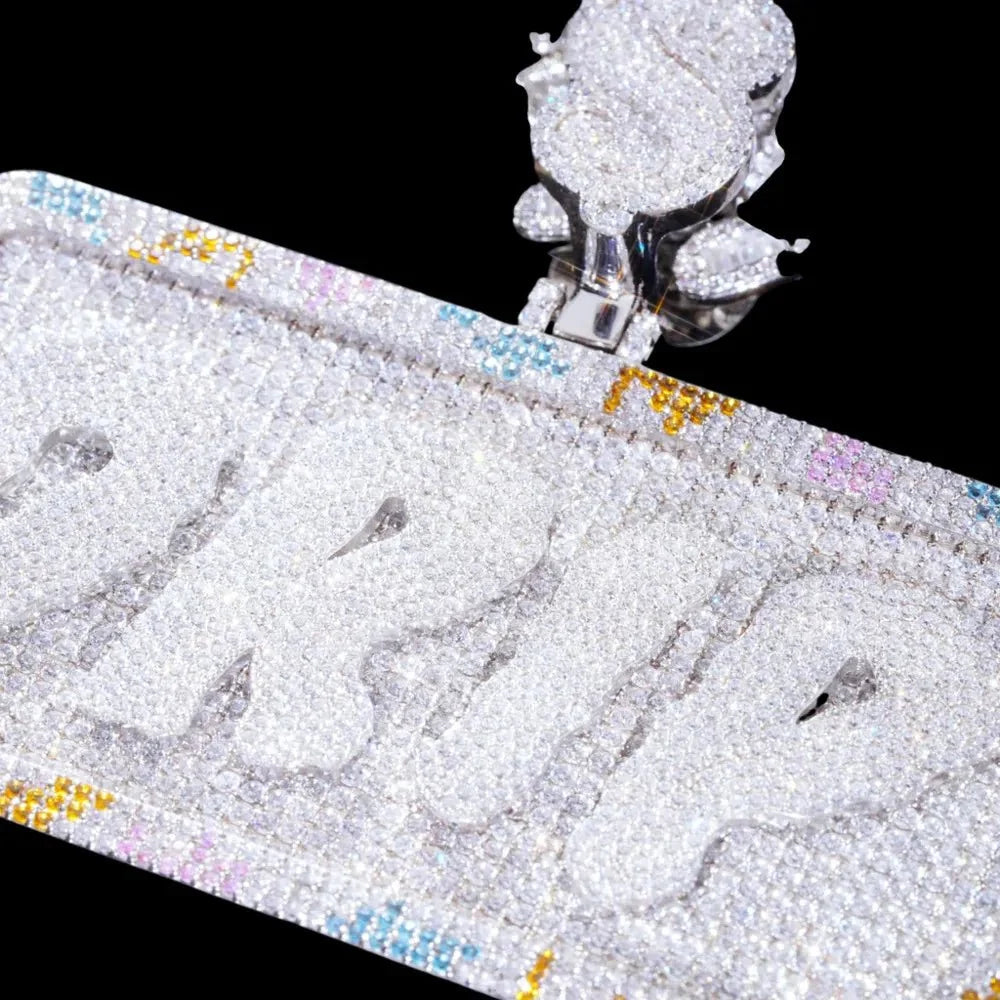 Custom Diamond-Set 3D Letter Colorful Rectangular Pendant – 80mm