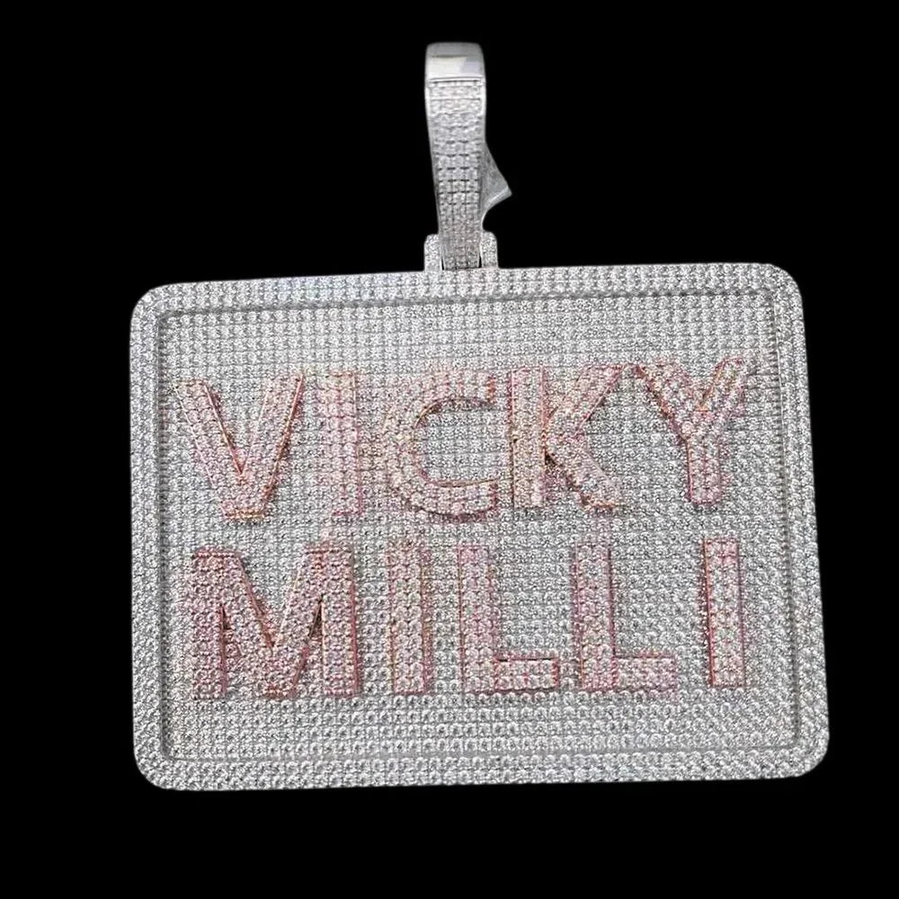Custom 3D Letter Rectangular Pendant Necklace – 80mm