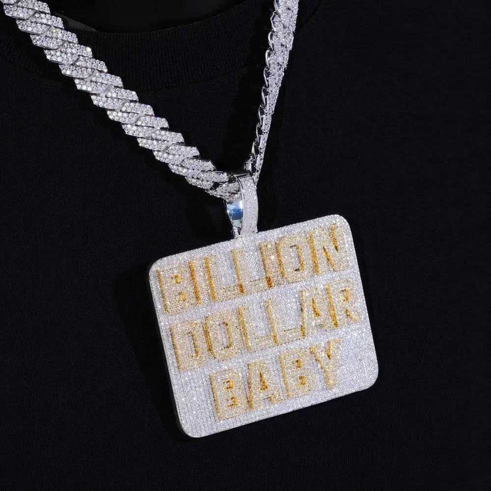 Custom Diamond-Set 3D Letter Rectangular Pendant – 80mm