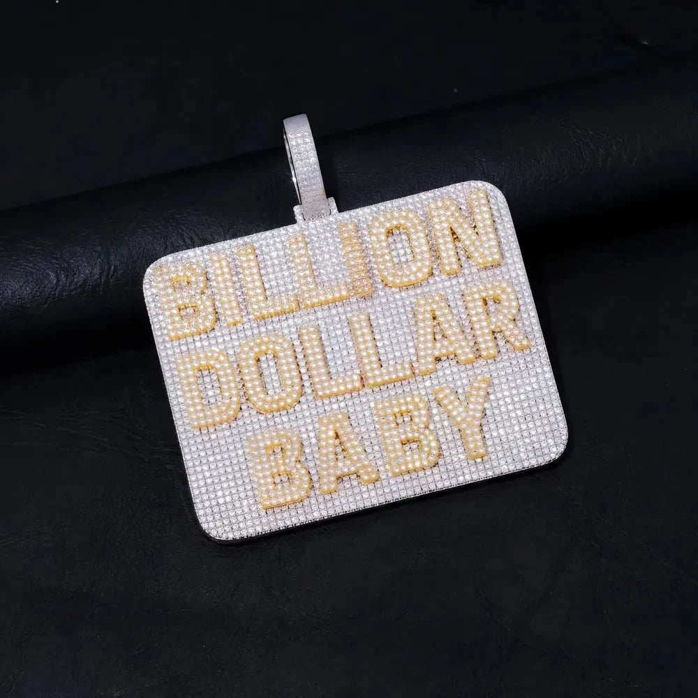 Custom Diamond-Set 3D Letter Rectangular Pendant – 80mm
