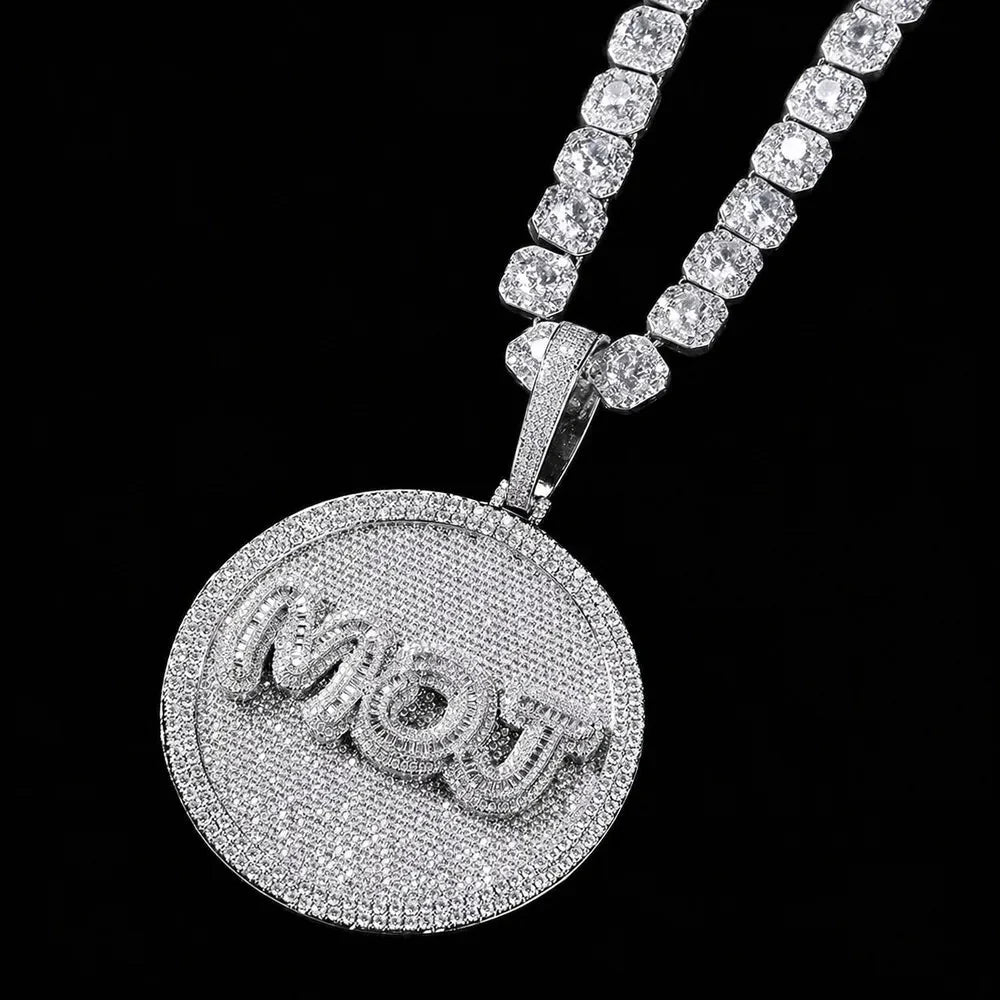 Custom Iced-Out Diamond-Set Large Disc Pendant - 80mm