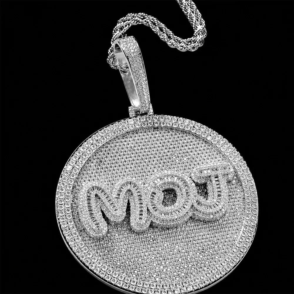 Custom Iced-Out Diamond-Set Large Disc Pendant - 80mm
