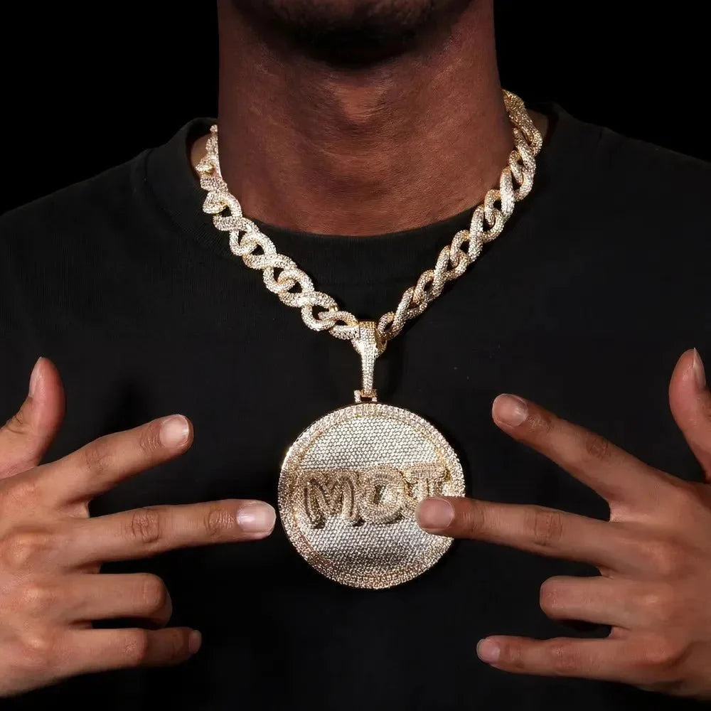 Custom Iced-Out Diamond-Set Large Disc Pendant - 80mm