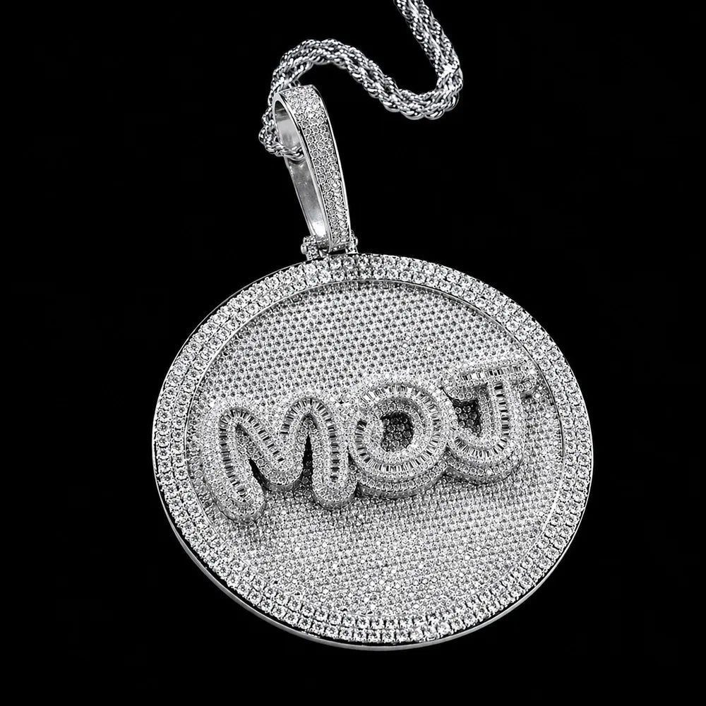 Custom Iced-Out Diamond-Set Large Disc Pendant - 80mm