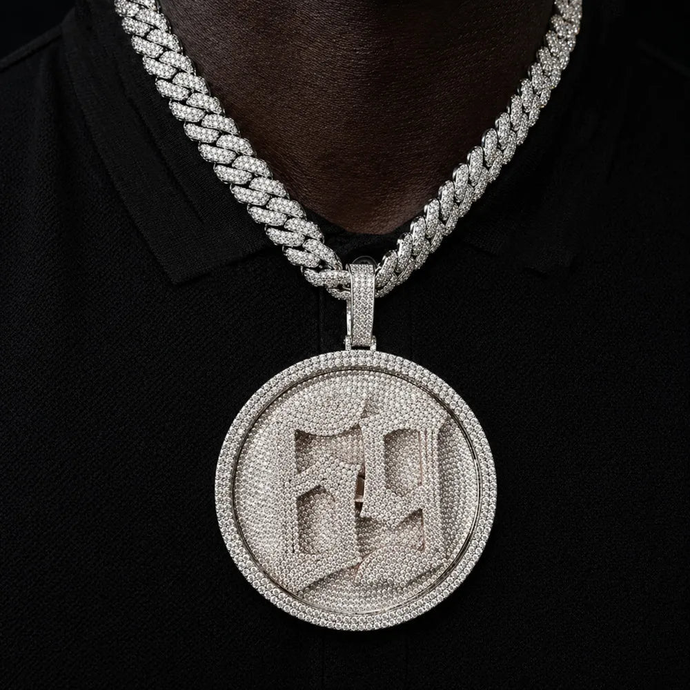 Custom Rotating 3D Iced-Out Letter Large Disc Pendant – 80mm