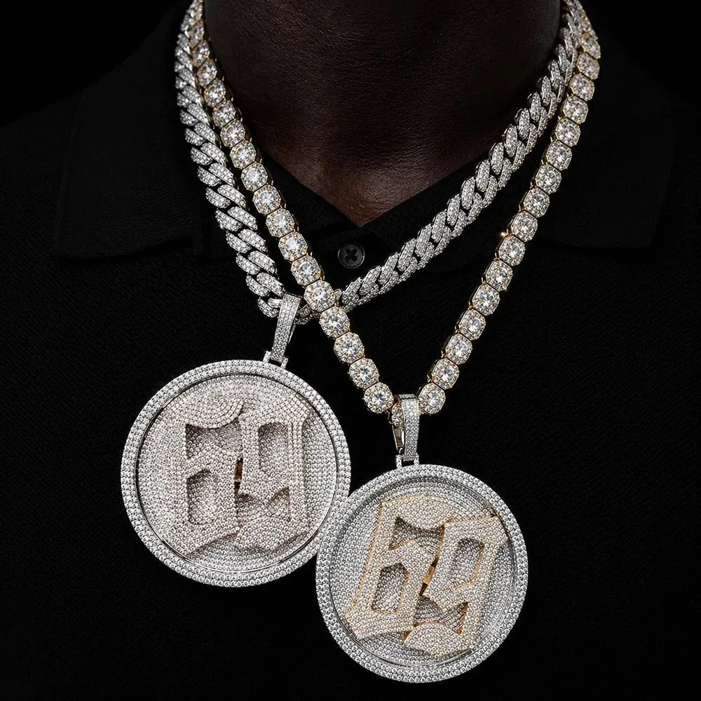 Custom Rotating 3D Iced-Out Letter Large Disc Pendant – 80mm