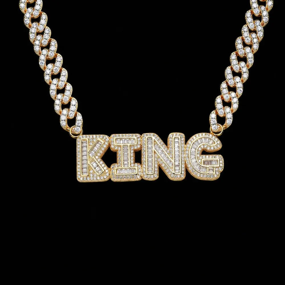 Custom Spliced-Letter Iced Cuban Chain in Rose Gold - 9mm
