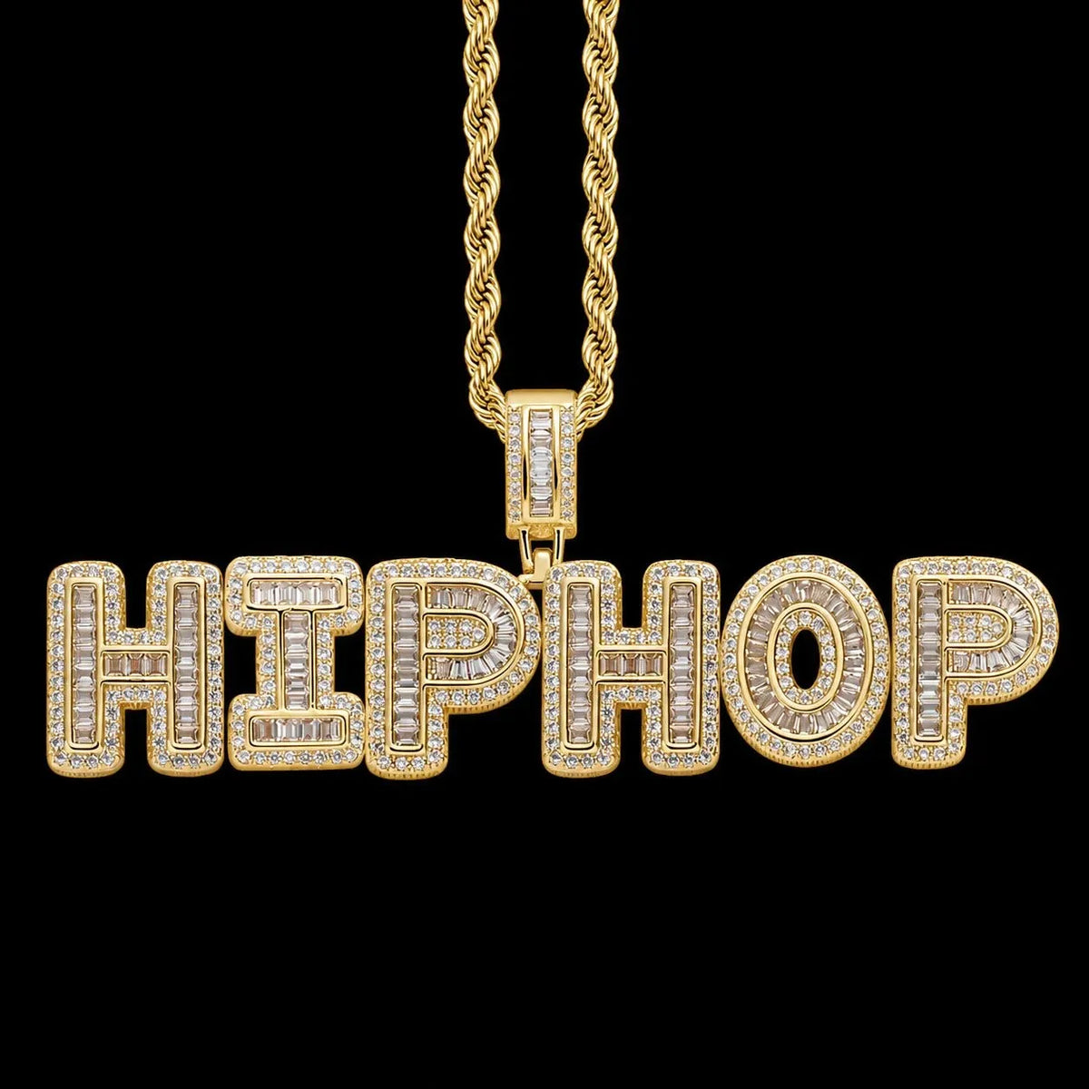 Custom Spliced-Letter Iced-Out Pendant in White Gold