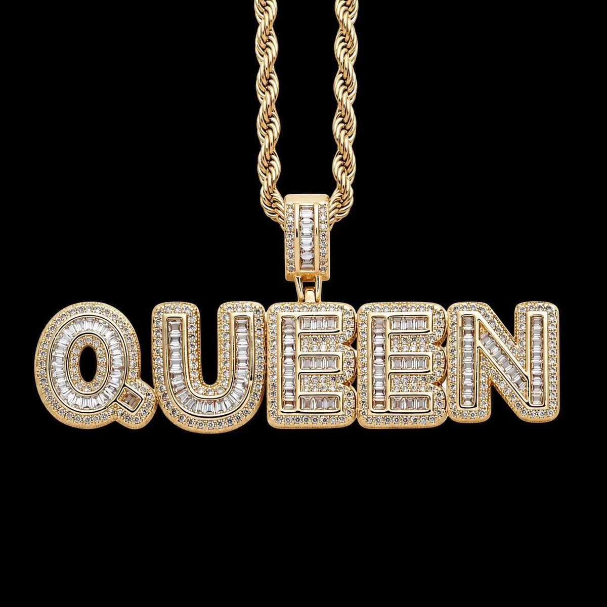 Custom Spliced-Letter Iced-Out Pendant in White Gold