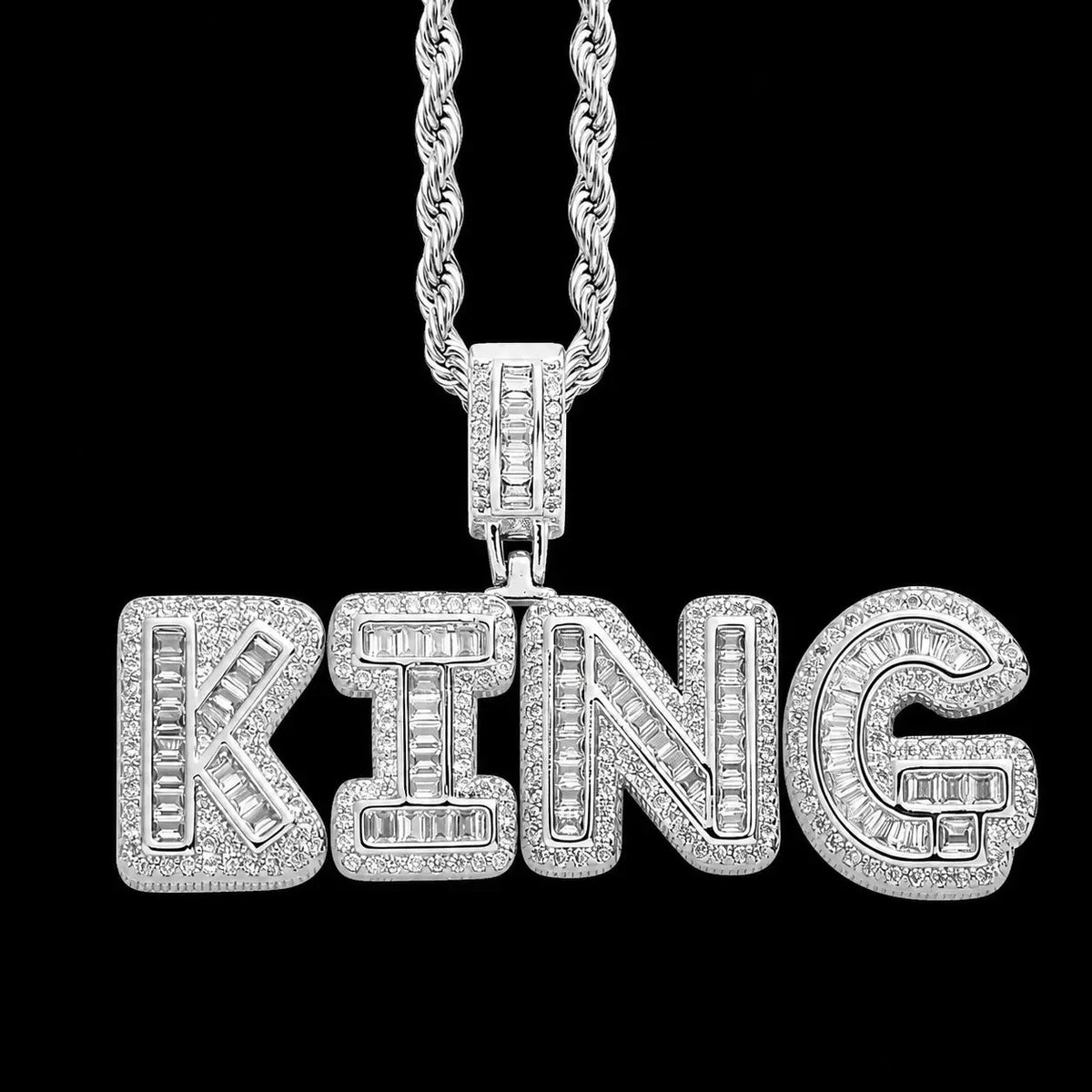 Custom Spliced-Letter Iced-Out Pendant in Yellow Gold