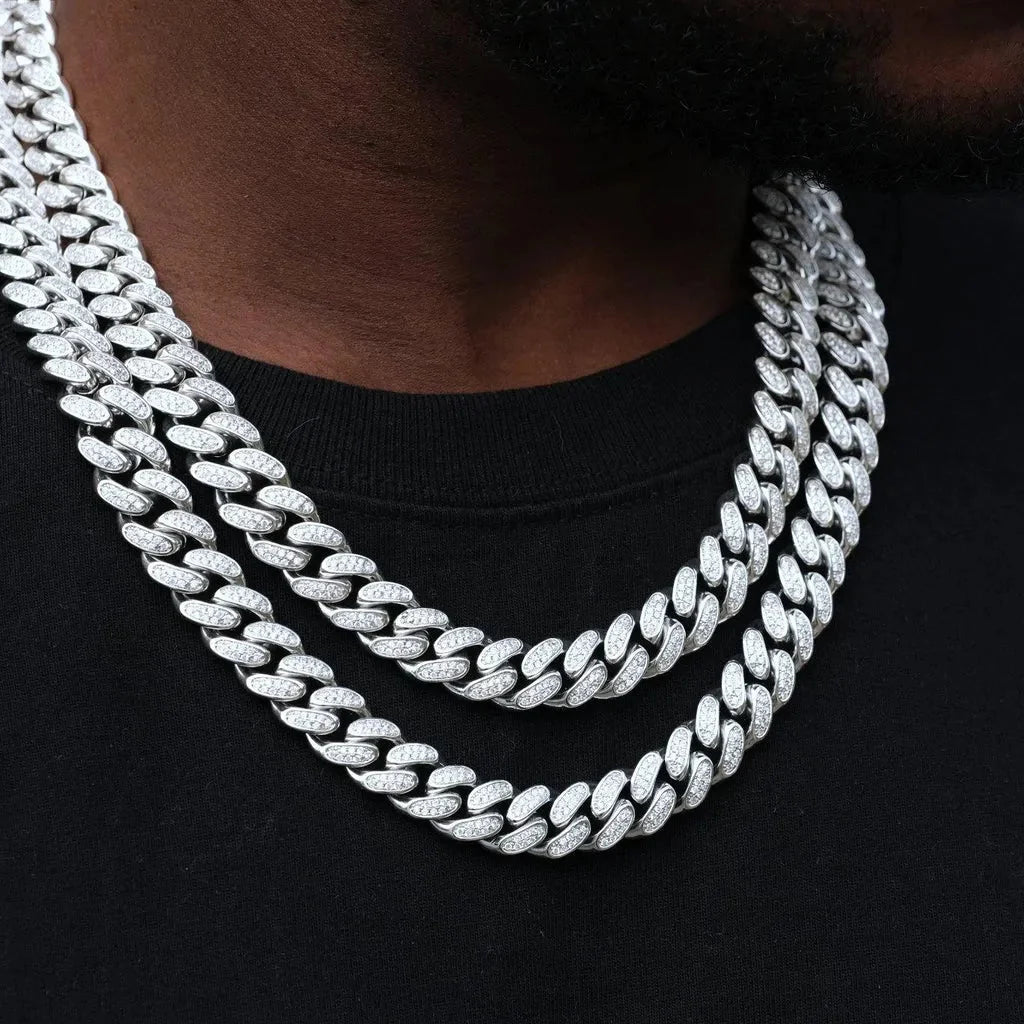 Diamond Iced Cuban Chain in White Gold - 12mm