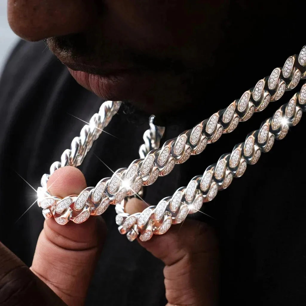 Diamond Iced Cuban Chain in White Gold - 12mm