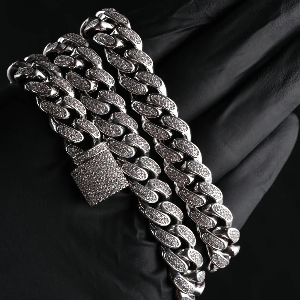 Diamond Iced Cuban Chain in White Gold - 12mm