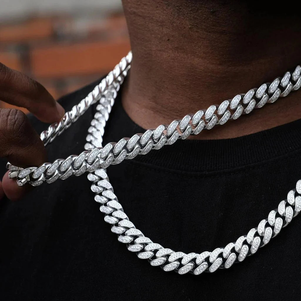Diamond Iced Cuban Chain in White Gold - 12mm