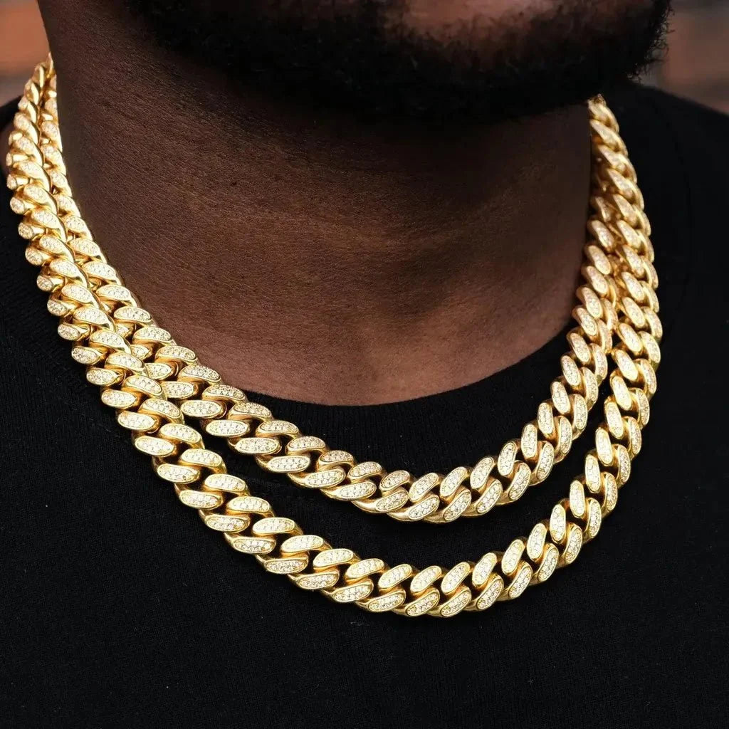 Diamond Iced Cuban Chain in Yellow Gold - 12mm