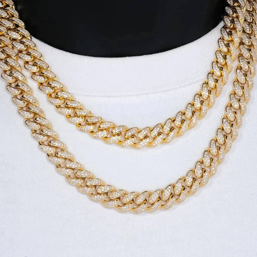Diamond Iced Cuban Chain in Yellow Gold - 12mm