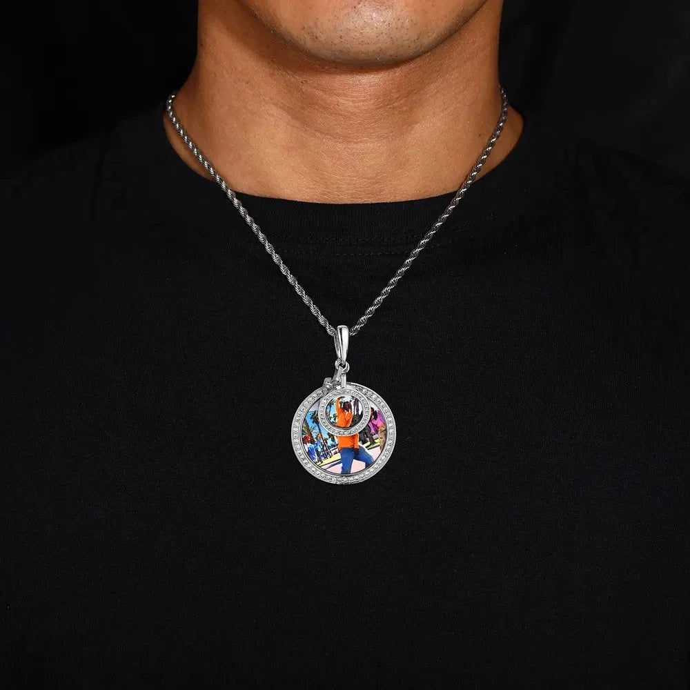 Double Photo Memory Custom Photo Size Round Pendant - 40mm