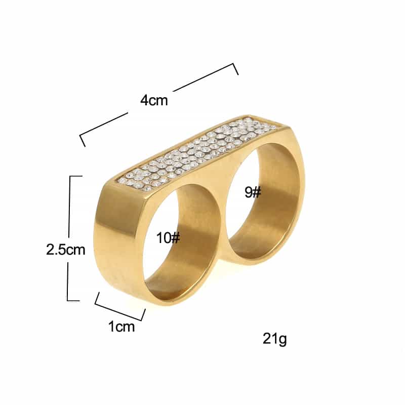 Dual-Hole Diamond-Encrusted Hip-Hop Ring in 18K Gold