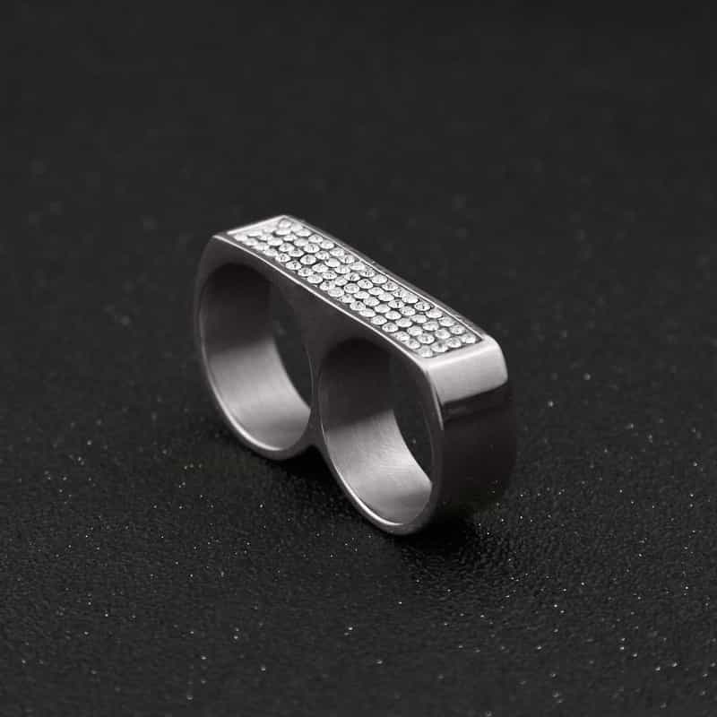 Dual-Hole Diamond-Encrusted Hip-Hop Ring in 18K Gold