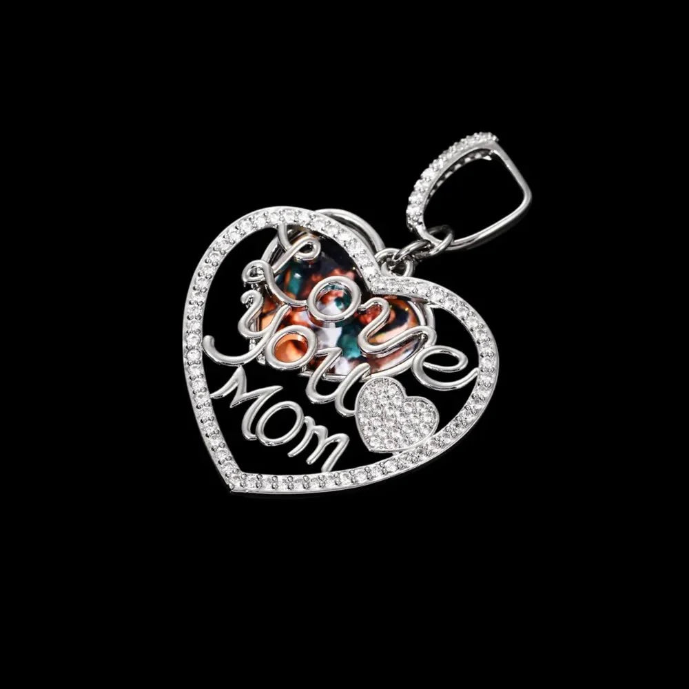 Engraved "LOVE YOU MOM" Memory Customized Photo Heart Pendant - 37mm