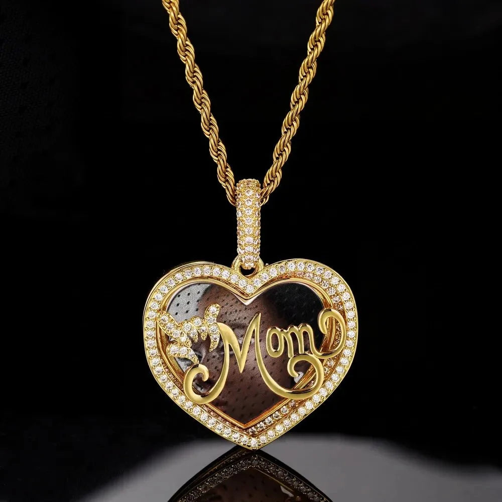 Engraved MOM Memory Custom Photo Round Flip Pendant - 37mm