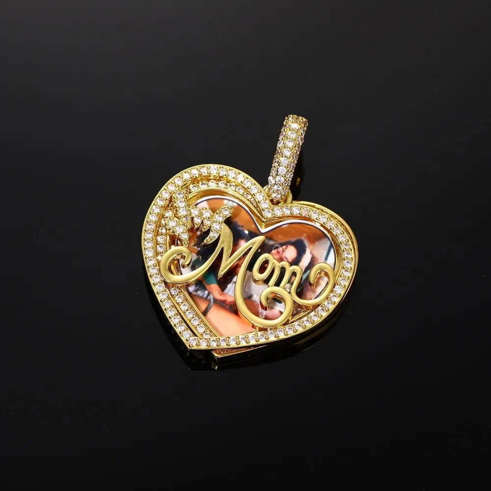 Engraved MOM Memory Custom Photo Round Flip Pendant - 37mm