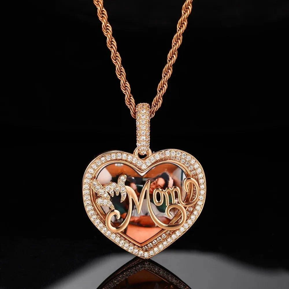 Engraved MOM Memory Custom Photo Round Flip Pendant - 37mm