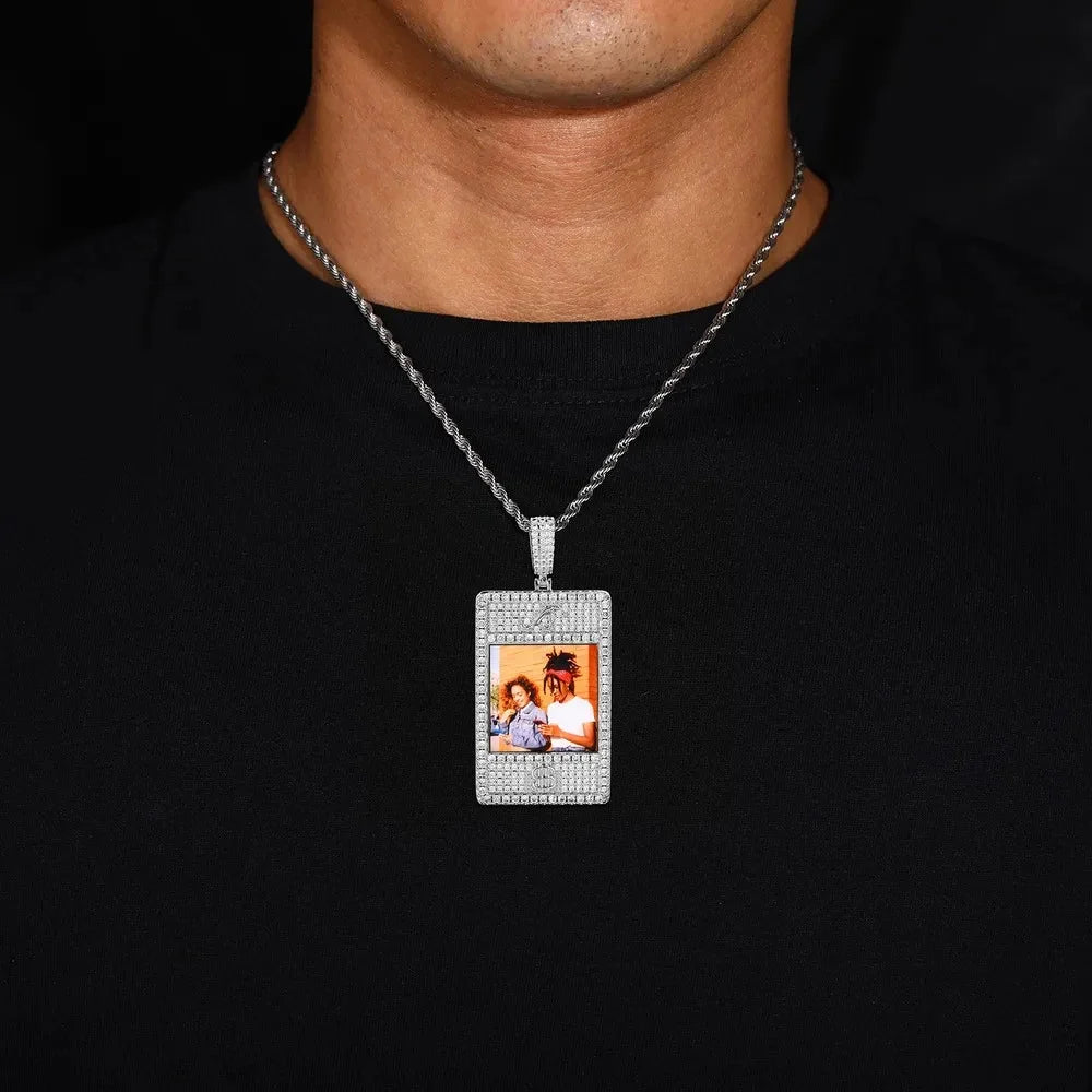 Full Diamond Memory Photo Rectangular Pendant - 32mm