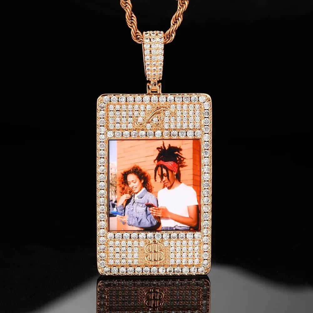 Full Diamond Memory Photo Rectangular Pendant - 32mm