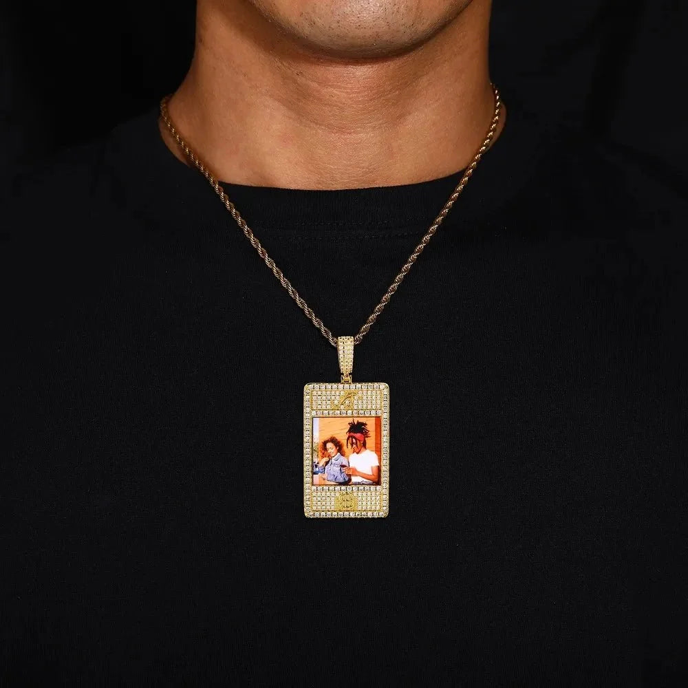 Full Diamond Memory Photo Rectangular Pendant - 32mm