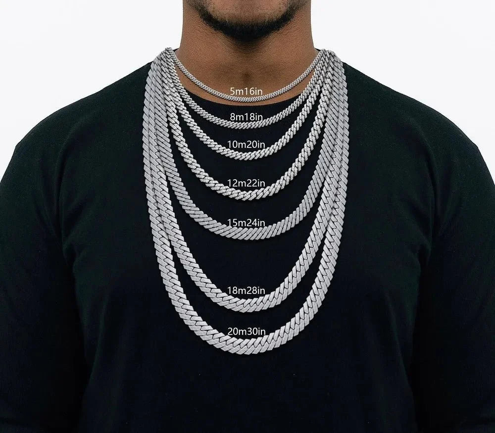 Full Iced-Out Rhombus Cuban Link Chain in White Gold - 20mm