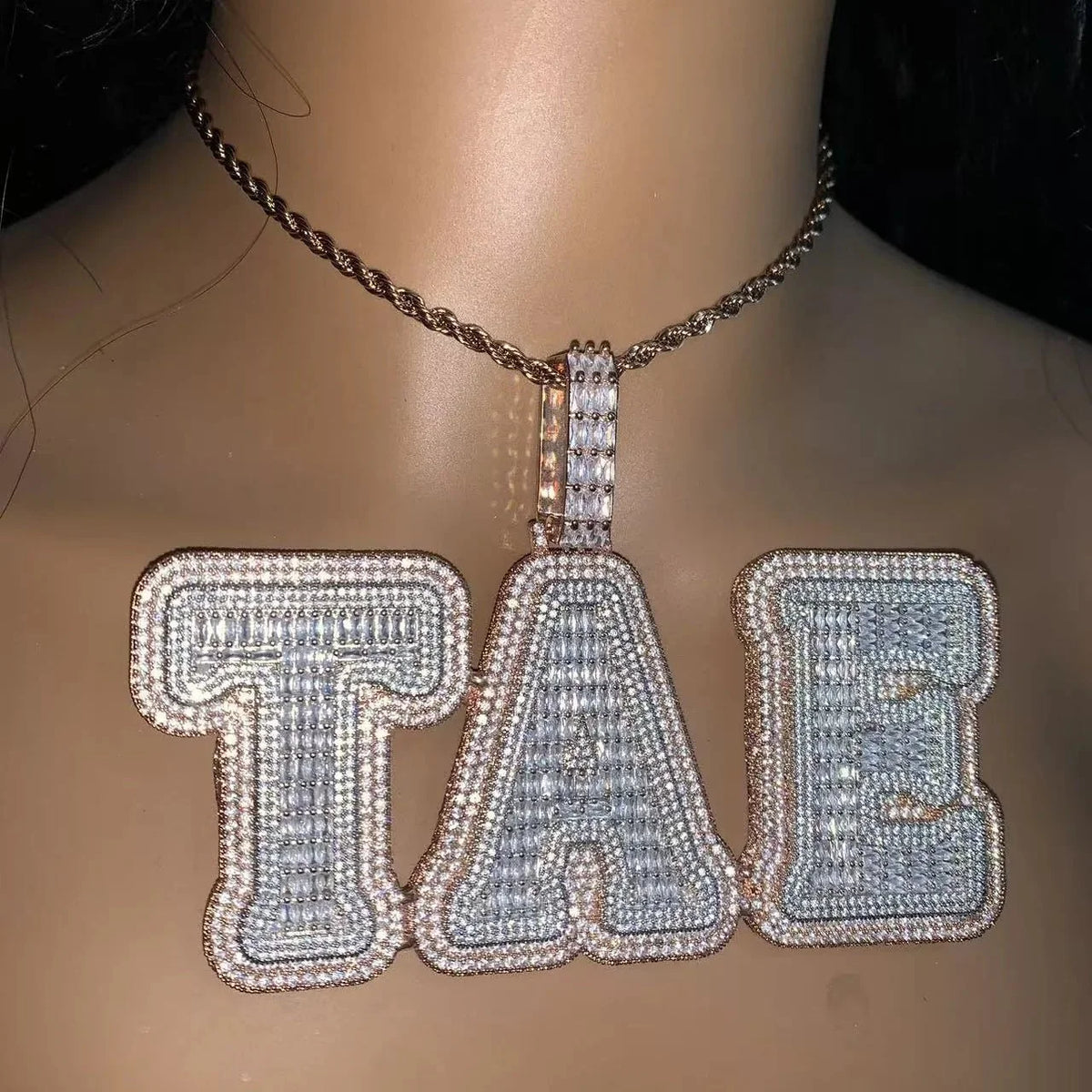 Fully Iced-Out Double-Layer T-Set Diamond Custom Letter Pendant