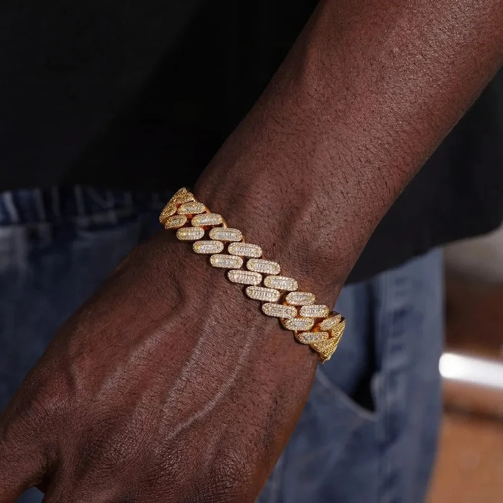 Fully Iced Out Square Diamond Cuban Link Bracelet - 14mm