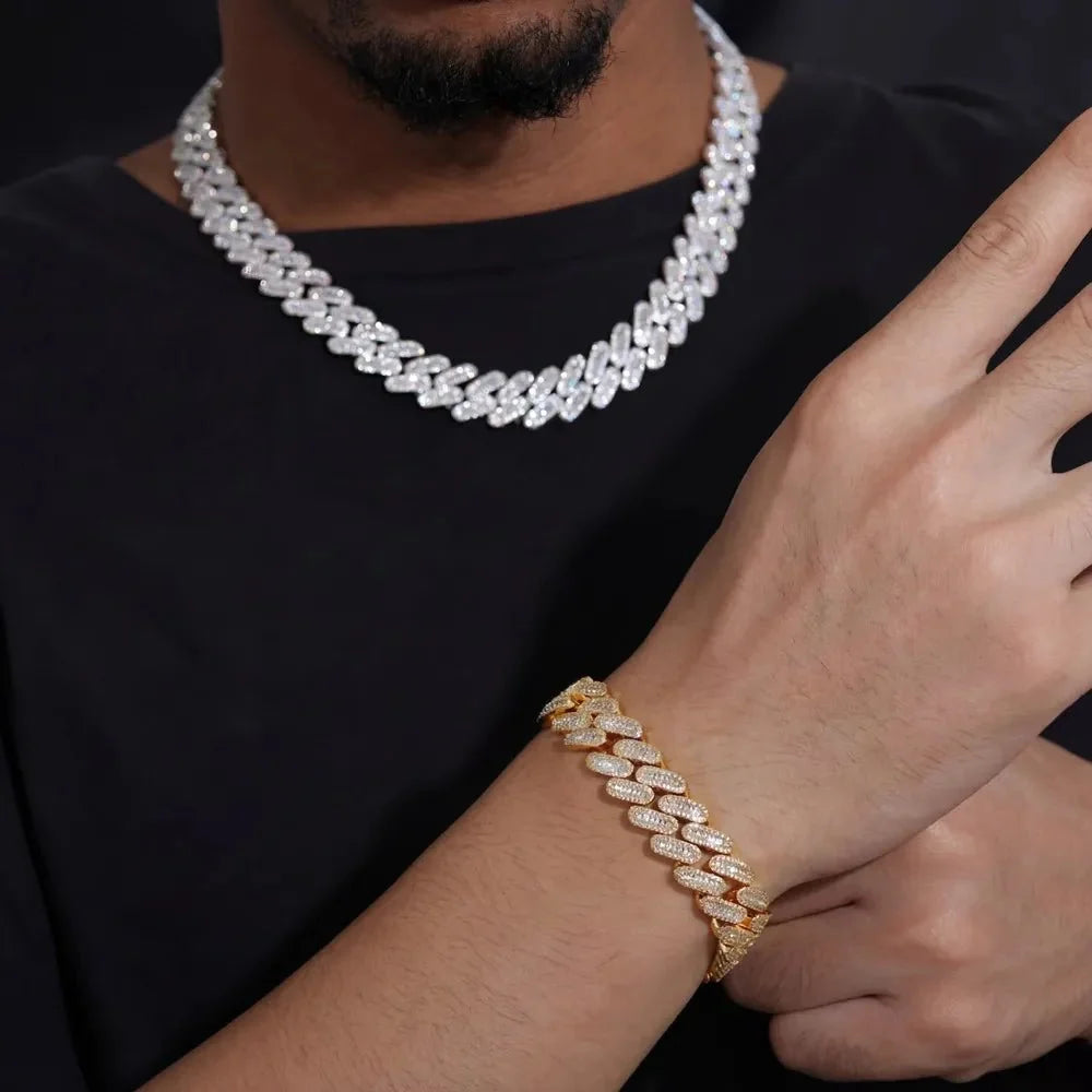 Fully Iced Out Square Diamond Cuban Link Bracelet - 14mm