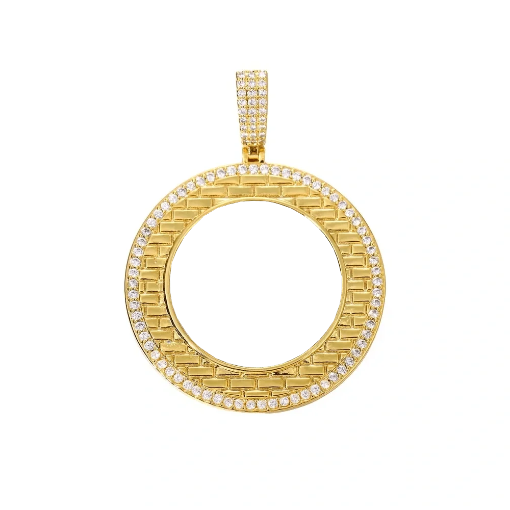 Gold Brick Engraved Memory Photo Custom Round Pendant - 46mm