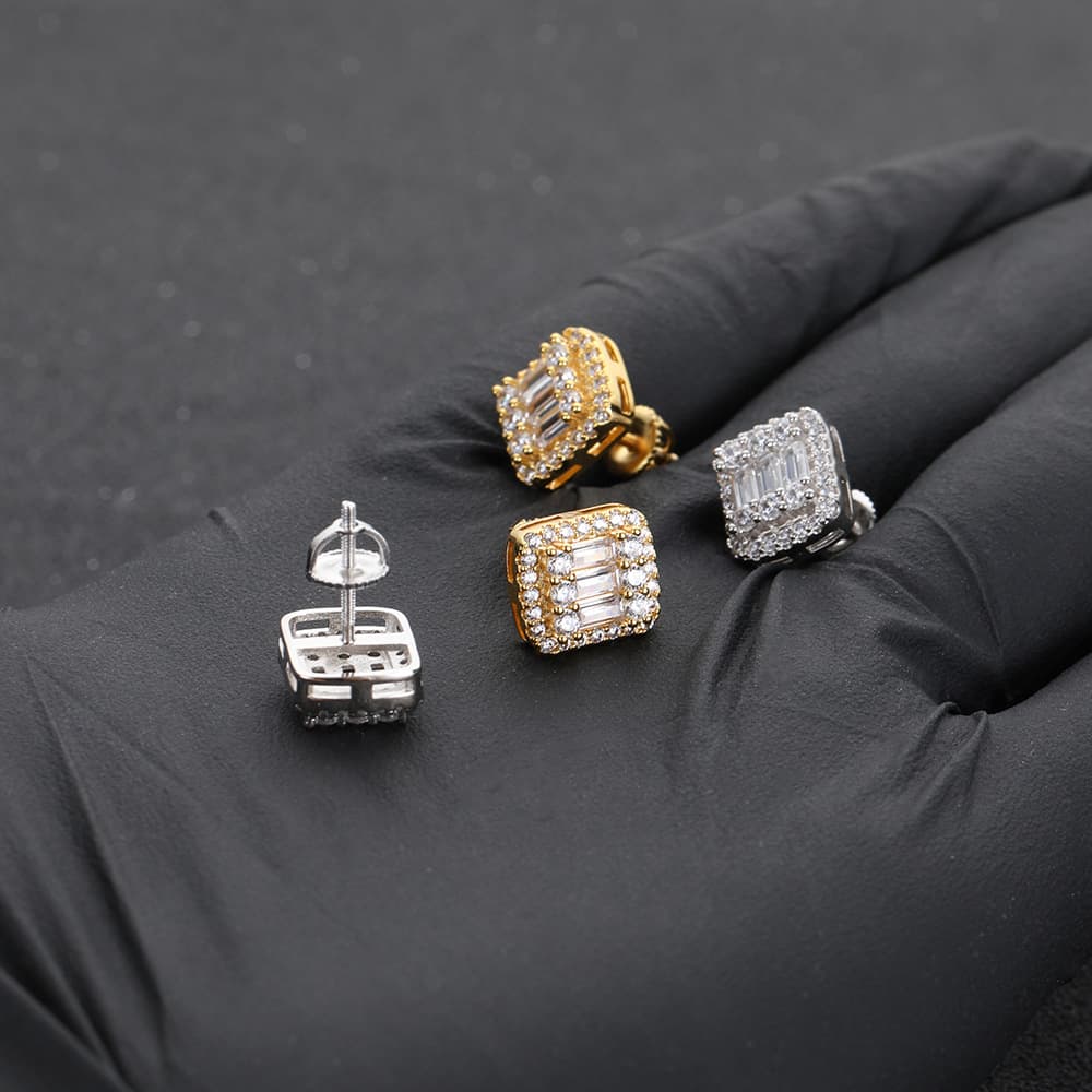 Gold-Plated Square T-Diamond Stud Earrings