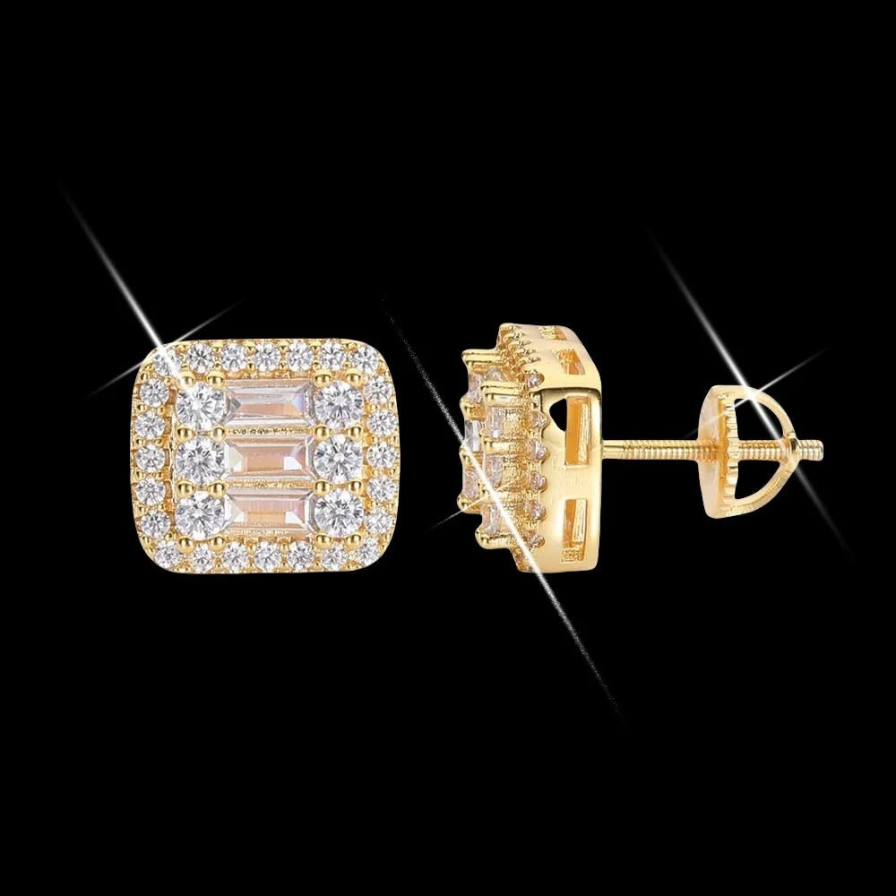 Gold-Plated Square T-Diamond Stud Earrings