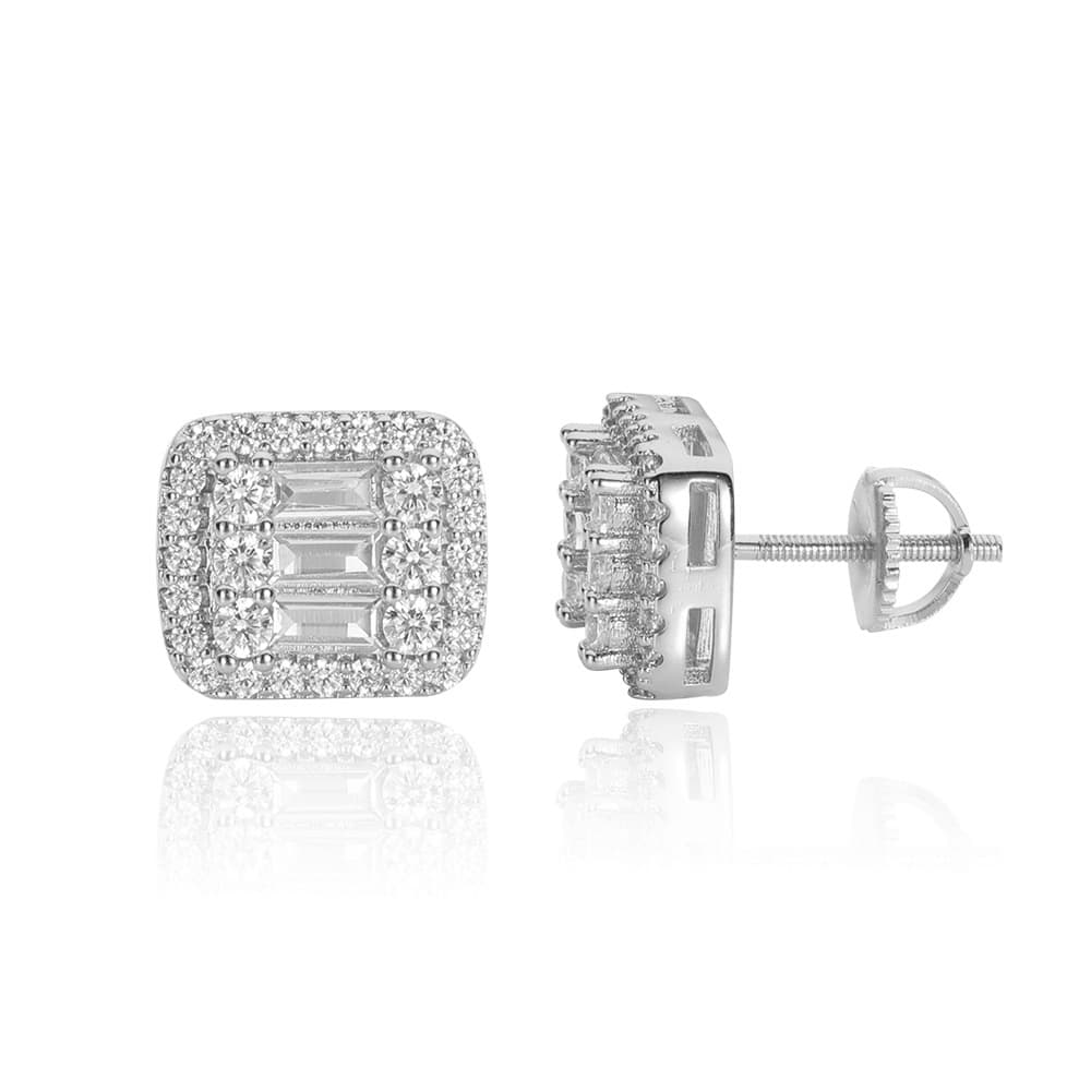 Gold-Plated Square T-Diamond Stud Earrings