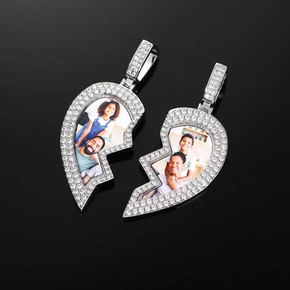 Heartbroken Heart Patchwork Memory Custom Photo Heart Pendant - 45mm