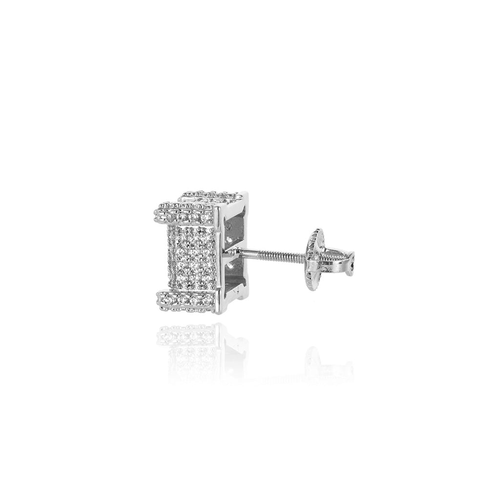 Micro Pave Square Spiral Stud Earrings with Full Diamonds